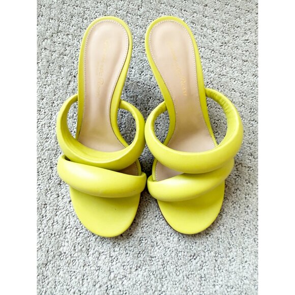 NWOB Gianvito Rossi Bijoux Mule Sandals Heels Womens 37 7 Lime Green Leather NEW - Picture 4 of 13